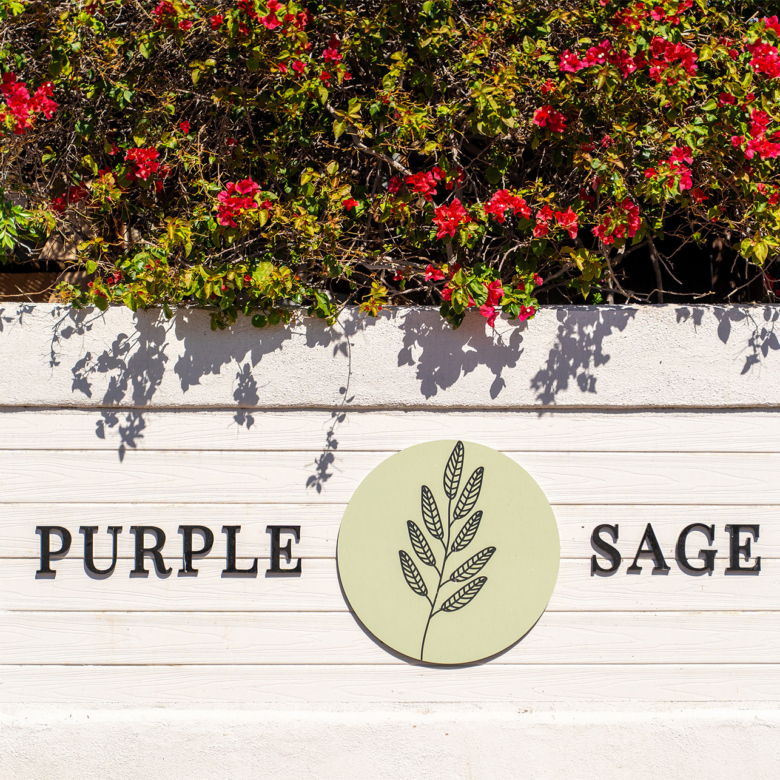 Entrance sign for Purple Sage mobile home community in Glendale, AZ