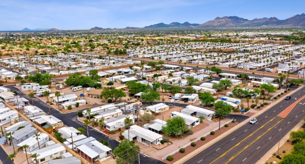 managed active adult community, exterior, suburban, community, comfortable manufactured home exterior