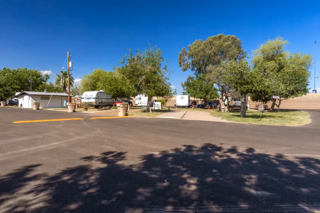 residential street view Mesa AZ, streetscape, land-lease, manufactured home community Arizona, suburban