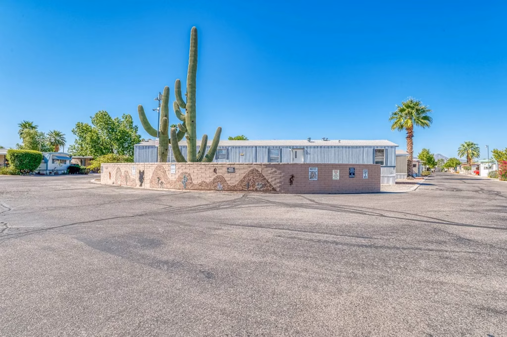 Phoenix, streetscape, managed active adult community, land-lease, land lease manufactured home lot